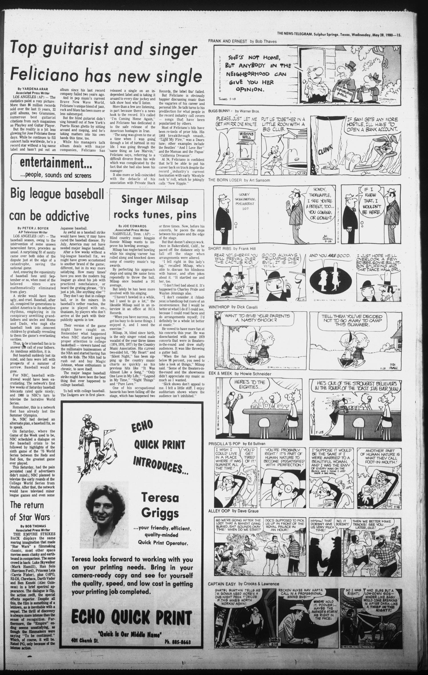 Sulphur Springs News-Telegram (Sulphur Springs, Tex.), Vol. 102, No. 127, Ed. 1 Wednesday, May 28, 1980
                                                
                                                    [Sequence #]: 15 of 16
                                                