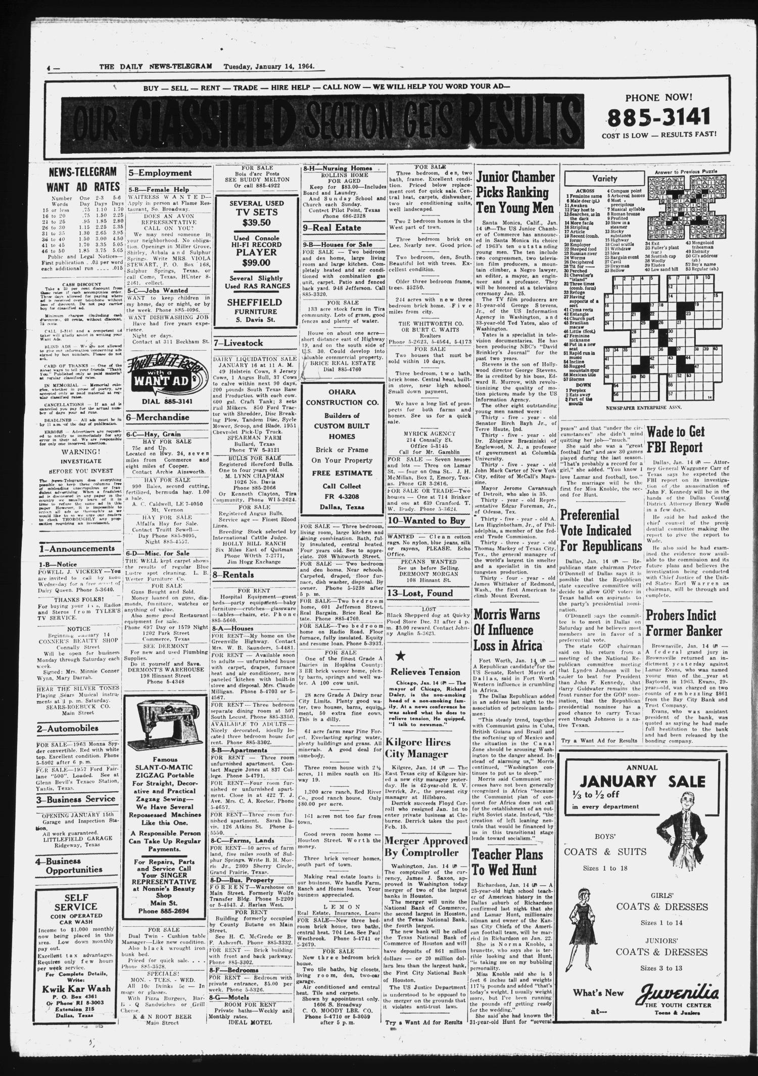 The Daily News-Telegram (Sulphur Springs, Tex.), Vol. 86, No. 10, Ed. 1 Tuesday, January 14, 1964
                                                
                                                    [Sequence #]: 4 of 16
                                                