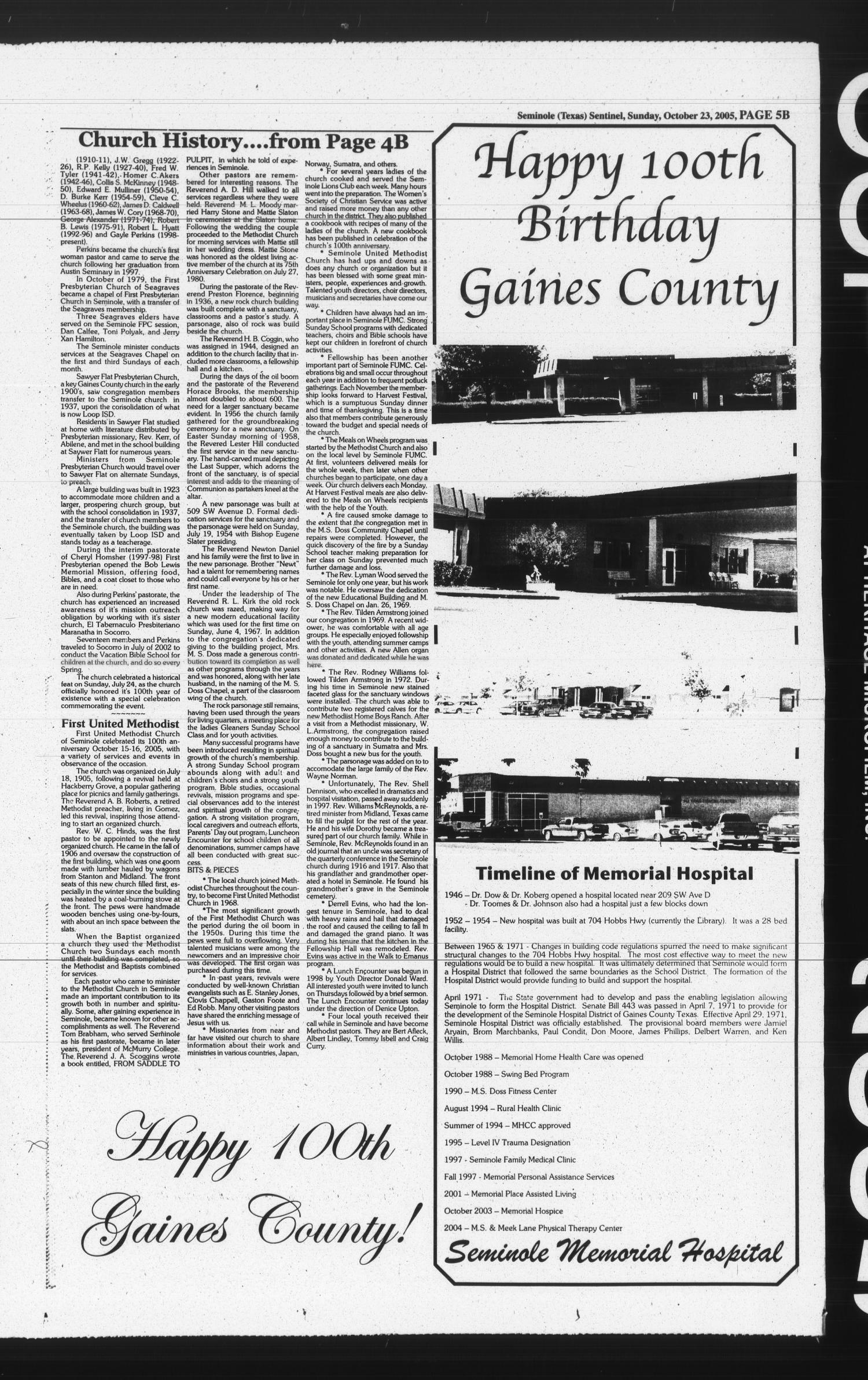 Seminole Sentinel (Seminole, Tex.), Vol. 97, No. 4, Ed. 1 Sunday, October 23, 2005
                                                
                                                    [Sequence #]: 17 of 20
                                                