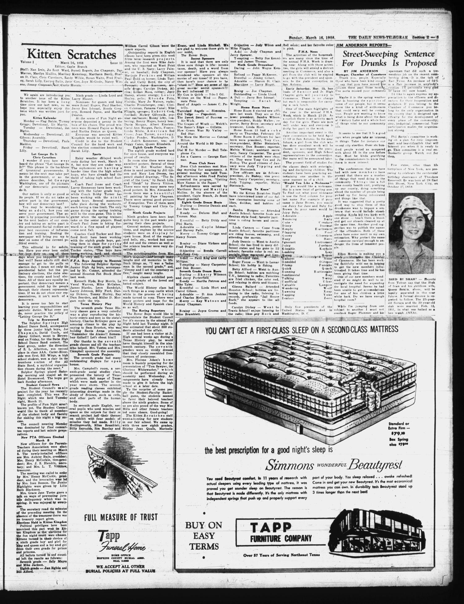 The Daily News-Telegram (Sulphur Springs, Tex.), Vol. 60, No. 62, Ed. 1 Sunday, March 16, 1958
                                                
                                                    [Sequence #]: 9 of 12
                                                