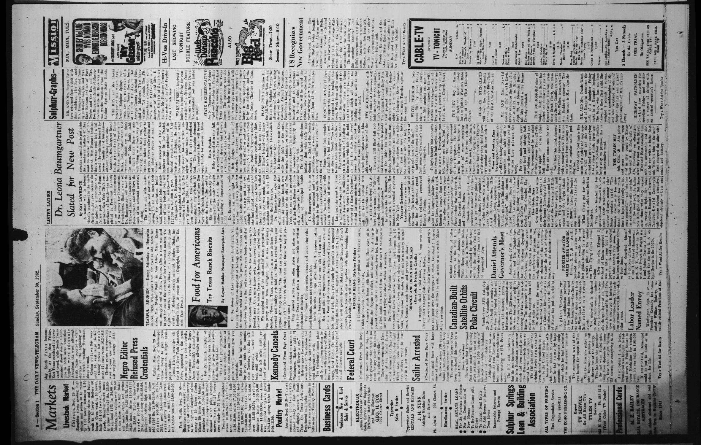 The Daily News-Telegram (Sulphur Springs, Tex.), Vol. 87, No. 40, Ed. 1 Sunday, September 30, 1962
                                                
                                                    [Sequence #]: 7 of 13
                                                