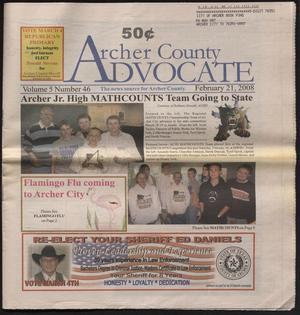 Primary view of object titled 'Archer County Advocate (Holliday, Tex.), Vol. 5, No. 46, Ed. 1 Thursday, February 21, 2008'.