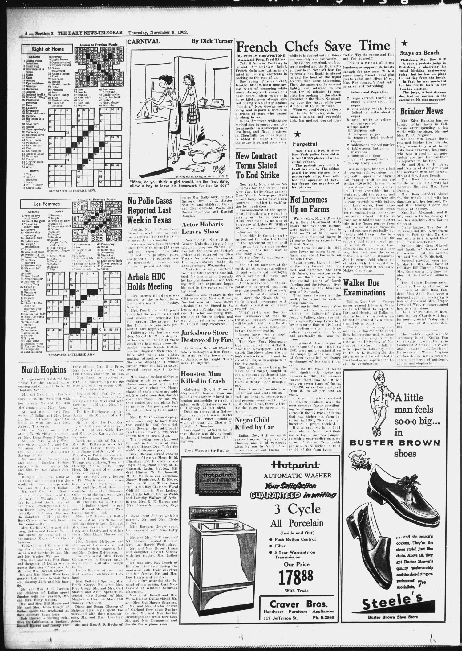 The Daily News-Telegram (Sulphur Springs, Tex.), Vol. 84, No. 265, Ed. 1 Thursday, November 8, 1962
                                                
                                                    [Sequence #]: 10 of 12
                                                