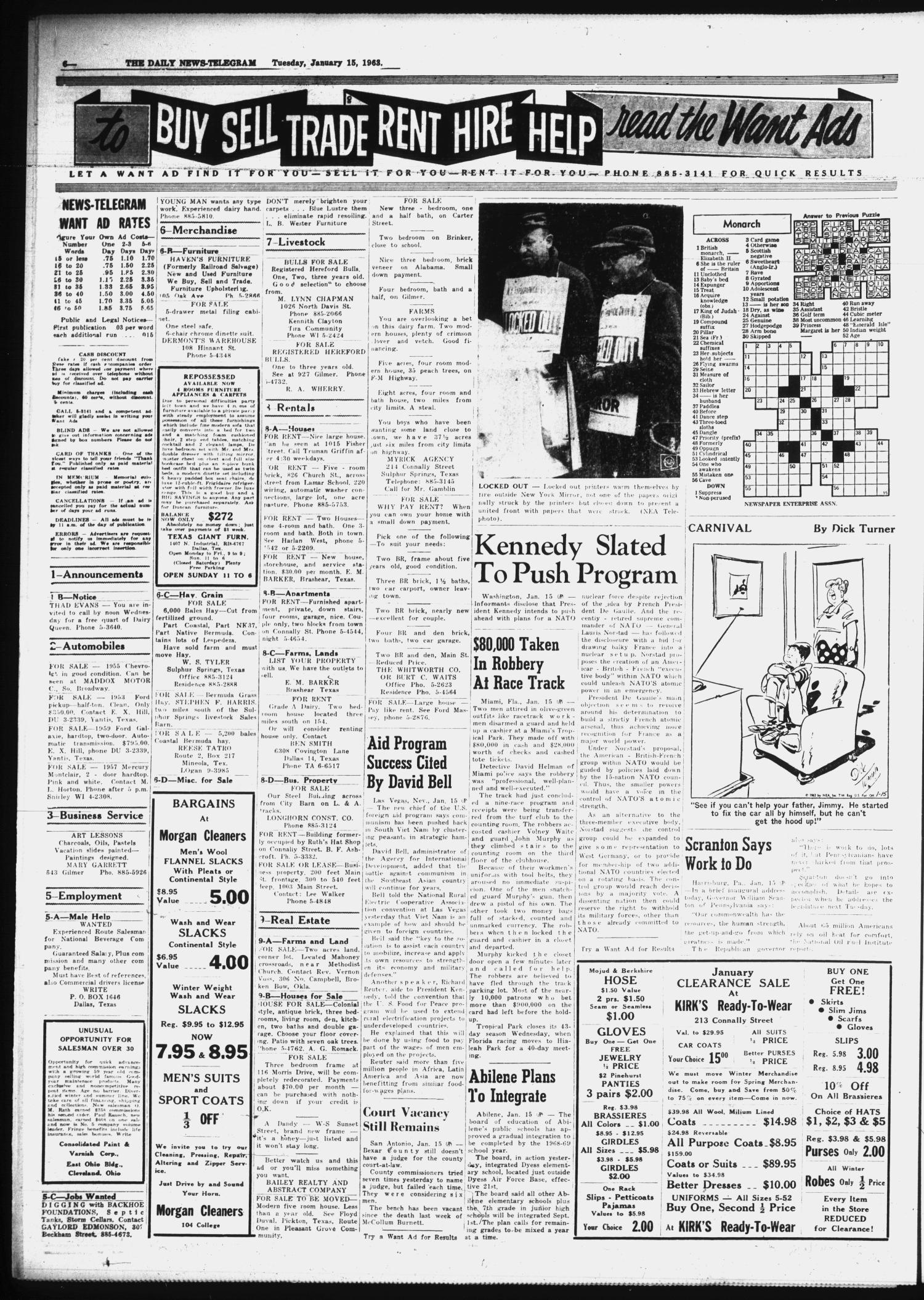 The Daily News-Telegram (Sulphur Springs, Tex.), Vol. 85, No. 12, Ed. 1 Tuesday, January 15, 1963
                                                
                                                    [Sequence #]: 6 of 8
                                                