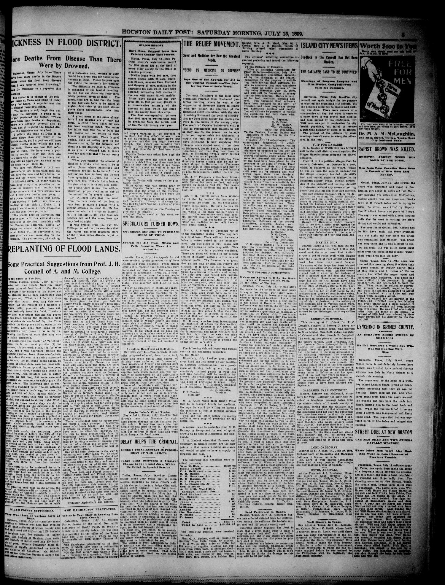 The Houston Daily Post (Houston, Tex.), Vol. XVTH YEAR, No. 102, Ed. 1, Saturday, July 15, 1899
                                                
                                                    [Sequence #]: 5 of 10
                                                