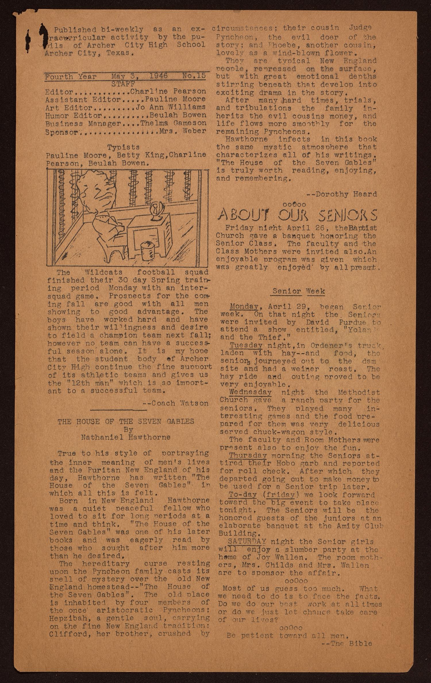 Wildcat (Archer City, Tex.), Vol. 4, No. 15, Ed. 1 Friday, May 3, 1946
                                                
                                                    [Sequence #]: 3 of 8
                                                
