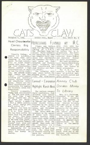 Primary view of object titled 'Cats Claw (Archer City, Tex.), Vol. 23, No. 5, Ed. 1 Friday, November 6, 1964'.