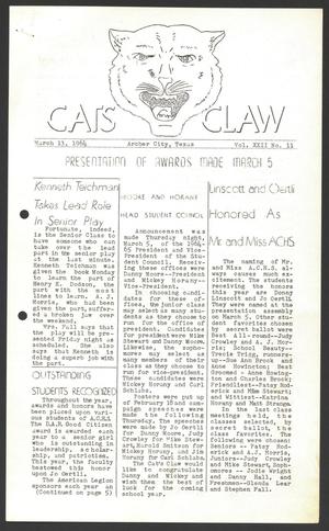 Primary view of object titled 'Cats Claw (Archer City, Tex.), Vol. 22, No. 11, Ed. 1 Friday, March 13, 1964'.