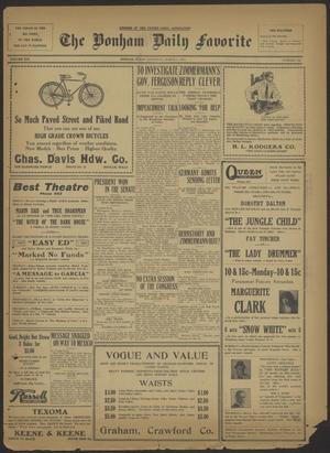 Primary view of object titled 'The Bonham Daily Favorite (Bonham, Tex.), Vol. 19, No. 182, Ed. 1 Saturday, March 3, 1917'.