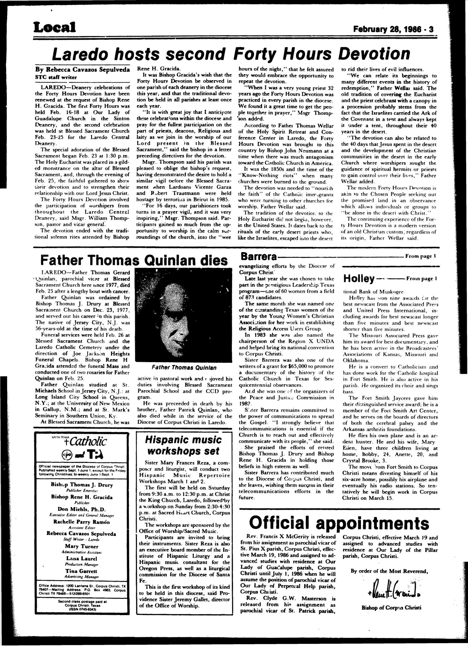 South Texas Catholic (Corpus Christi, Tex.), Vol. 21, No. 9, Ed. 1 Friday, February 28, 1986
                                                
                                                    [Sequence #]: 3 of 16
                                                