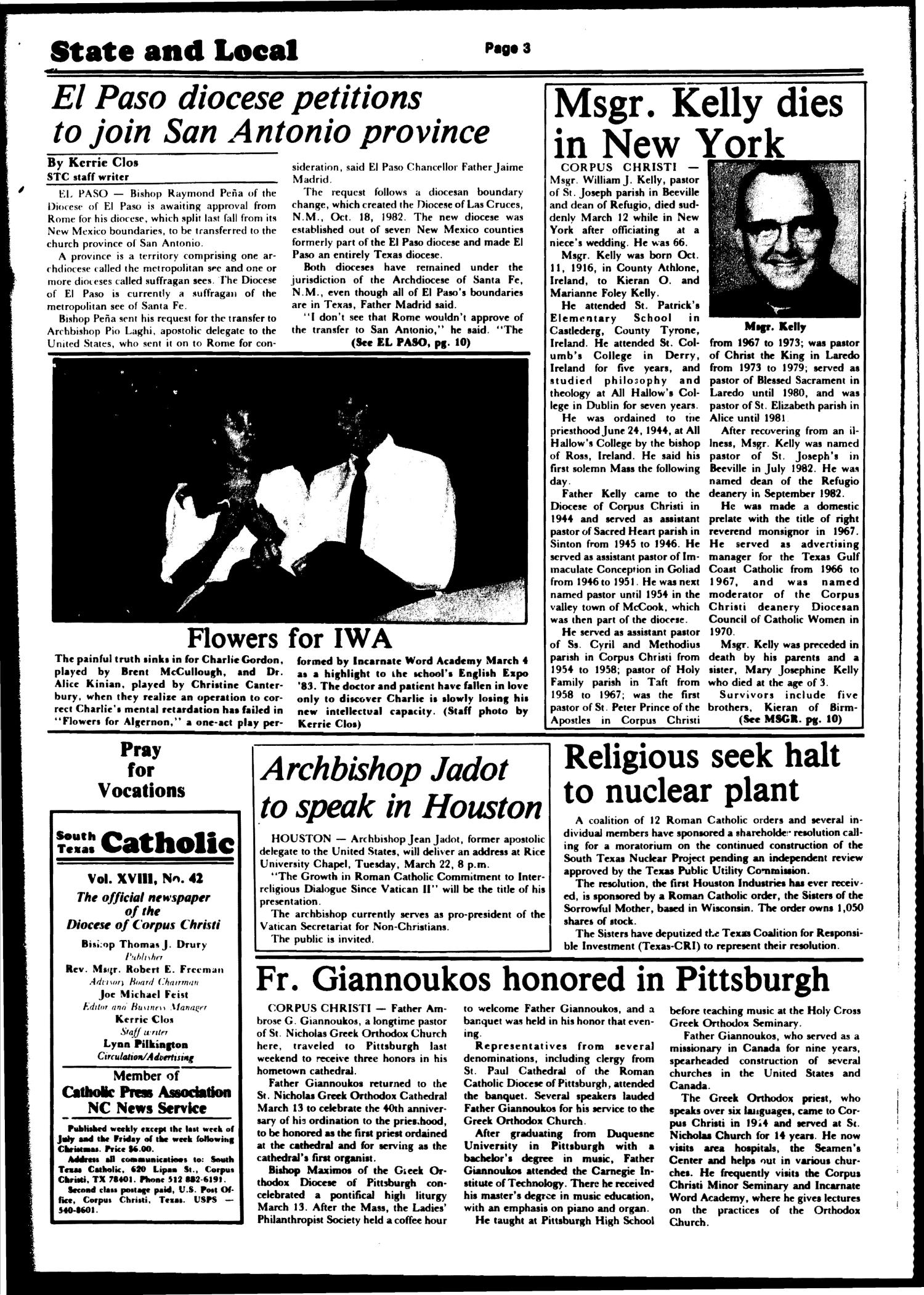 South Texas Catholic (Corpus Christi, Tex.), Vol. 18, No. 42, Ed. 1 Friday, March 18, 1983
                                                
                                                    [Sequence #]: 3 of 16
                                                