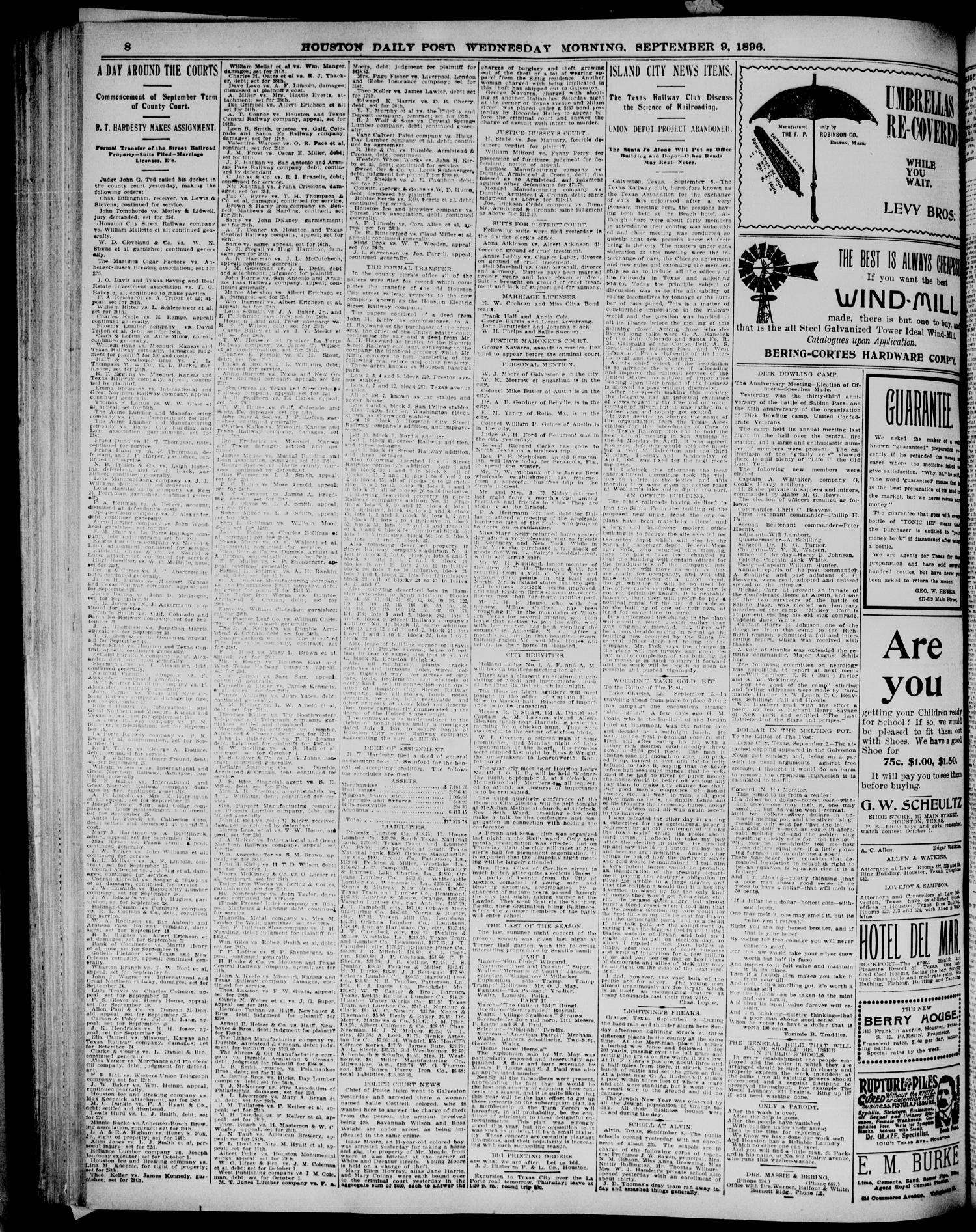 The Houston Daily Post (Houston, Tex.), Vol. TWELFTH YEAR, No. 158, Ed. 1, Wednesday, September 9, 1896
                                                
                                                    [Sequence #]: 8 of 10
                                                