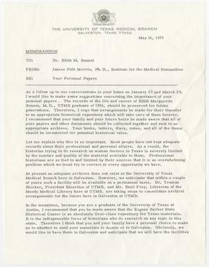 Primary view of object titled '[Memorandum from James Polk Morris to Edith M. Bonnet, May 16, 1975]'.