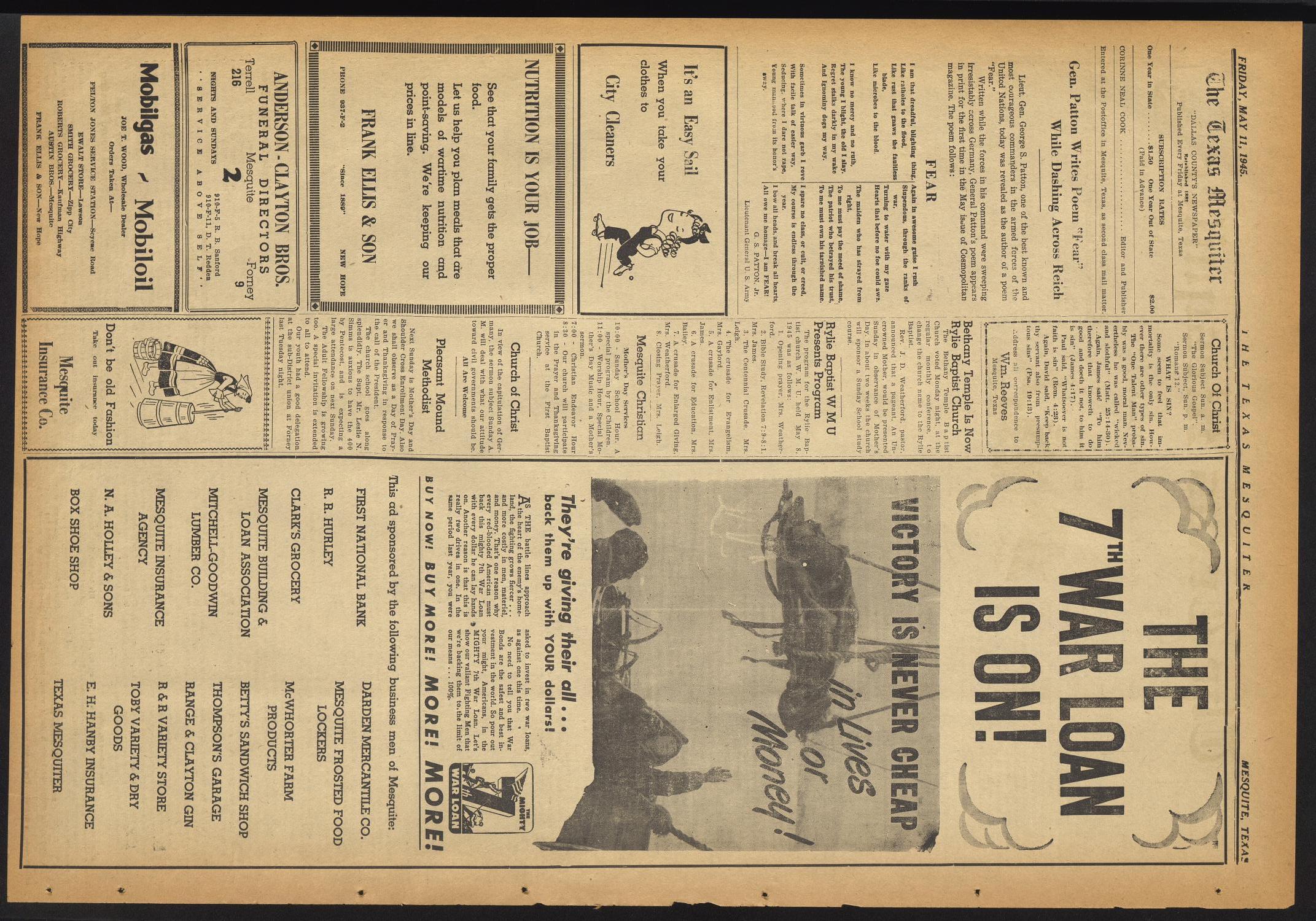 The Texas Mesquiter (Mesquite, Tex.), Vol. [63], No. 48, Ed. 1 Friday, May 11, 1945
                                                
                                                    [Sequence #]: 2 of 4
                                                
