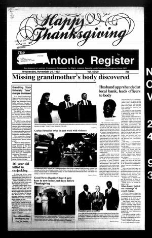 Primary view of object titled 'The San Antonio Register (San Antonio, Tex.), Vol. 62, No. 29, Ed. 1 Wednesday, November 24, 1993'.