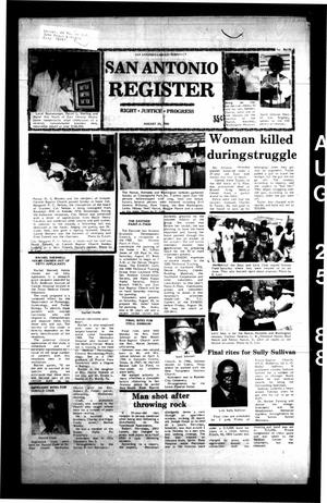Primary view of object titled 'San Antonio Register (San Antonio, Tex.), Vol. 56, No. 20, Ed. 1 Thursday, August 25, 1988'.