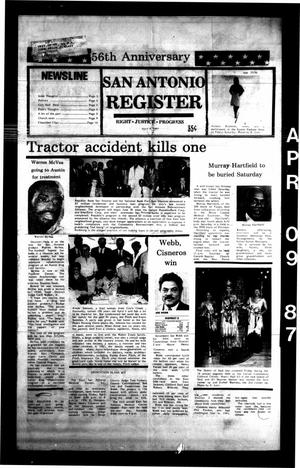 Primary view of object titled 'San Antonio Register (San Antonio, Tex.), Vol. 55, No. 50, Ed. 1 Thursday, April 9, 1987'.