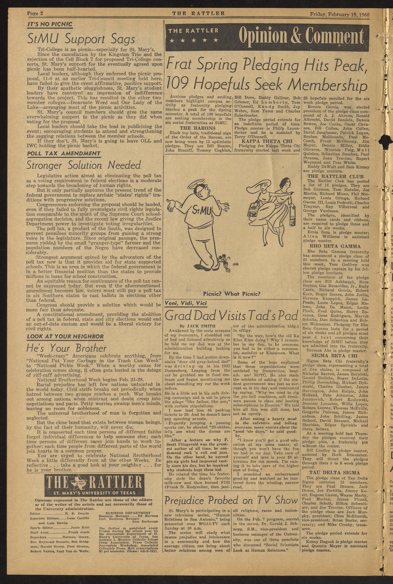 The Rattler (San Antonio, Tex.), Vol. 42, No. 16, Ed. 1 Friday, February 19, 1960
                                                
                                                    [Sequence #]: 2 of 4
                                                