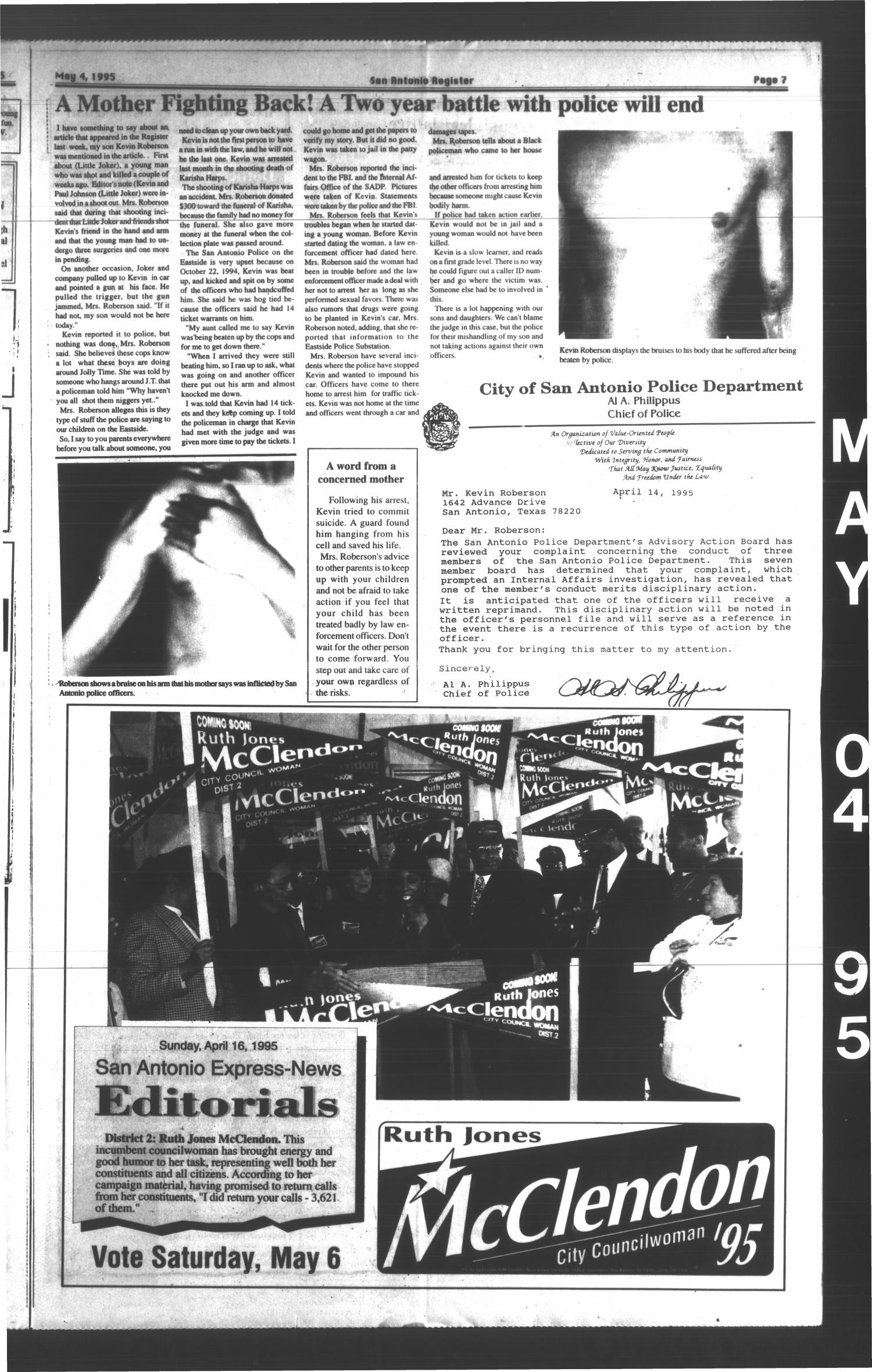 San Antonio Register (San Antonio, Tex.), Vol. 63, No. 49, Ed. 1 Thursday, May 4, 1995
                                                
                                                    [Sequence #]: 7 of 10
                                                