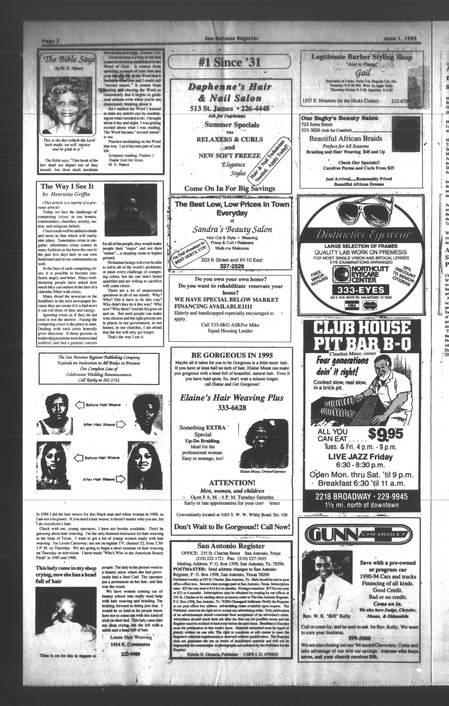 San Antonio Register (San Antonio, Tex.), Vol. 64, No. 1, Ed. 1 Thursday, June 1, 1995
                                                
                                                    [Sequence #]: 2 of 10
                                                