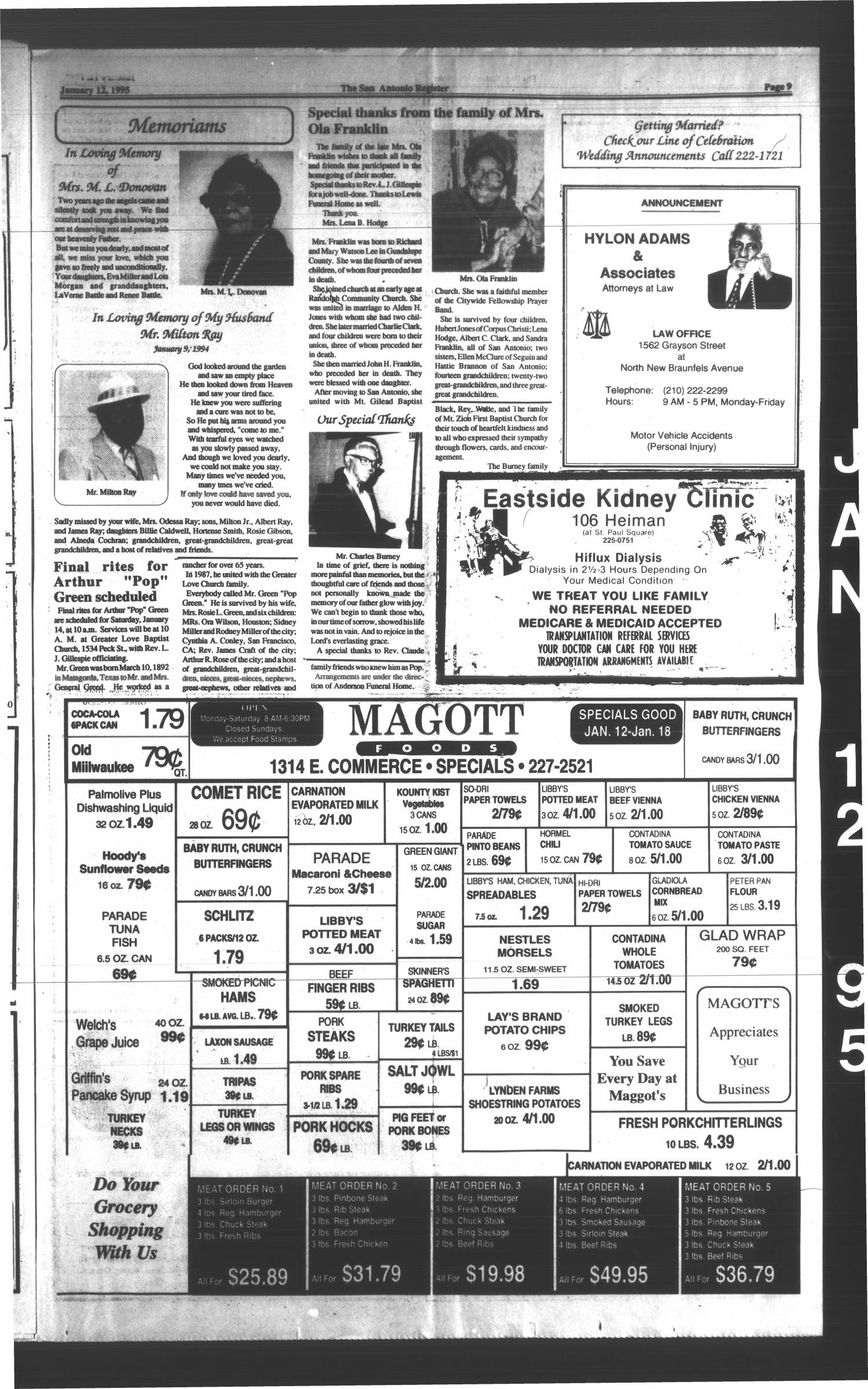 San Antonio Register (San Antonio, Tex.), Vol. 63, No. 37, Ed. 1 Thursday, January 12, 1995
                                                
                                                    [Sequence #]: 9 of 10
                                                