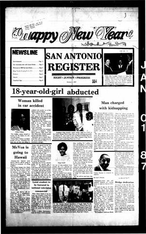 Primary view of object titled 'San Antonio Register (San Antonio, Tex.), Vol. 55, No. 37, Ed. 1 Thursday, January 1, 1987'.
