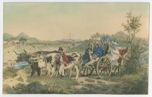 Primary view of object titled '[Illustration of People in a Ox-Drawn Wagon]'.