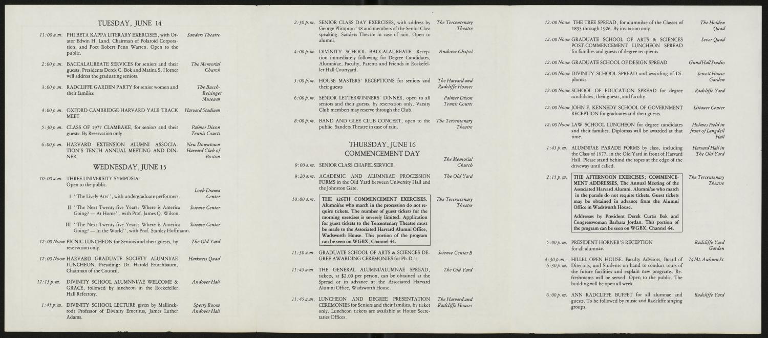 [Commencement Week Program for Harvard University, June 1977]
                                                
                                                    [Sequence #]: 2 of 3
                                                