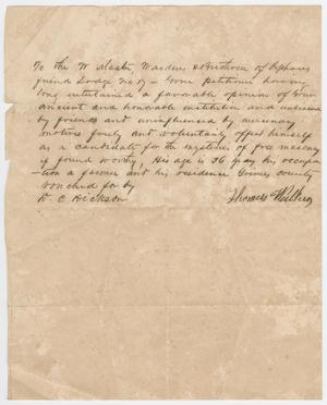 Primary view of object titled '[Letter from David C. Dickson to Orphan's Friend Lodge, 1877]'.