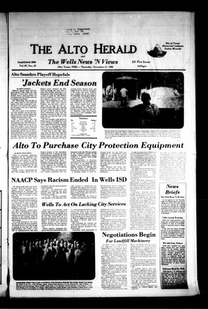 Primary view of object titled 'The Alto Herald and The Wells News 'N Views (Alto, Tex.), Vol. 87, No. 27, Ed. 1 Thursday, November 11, 1982'.