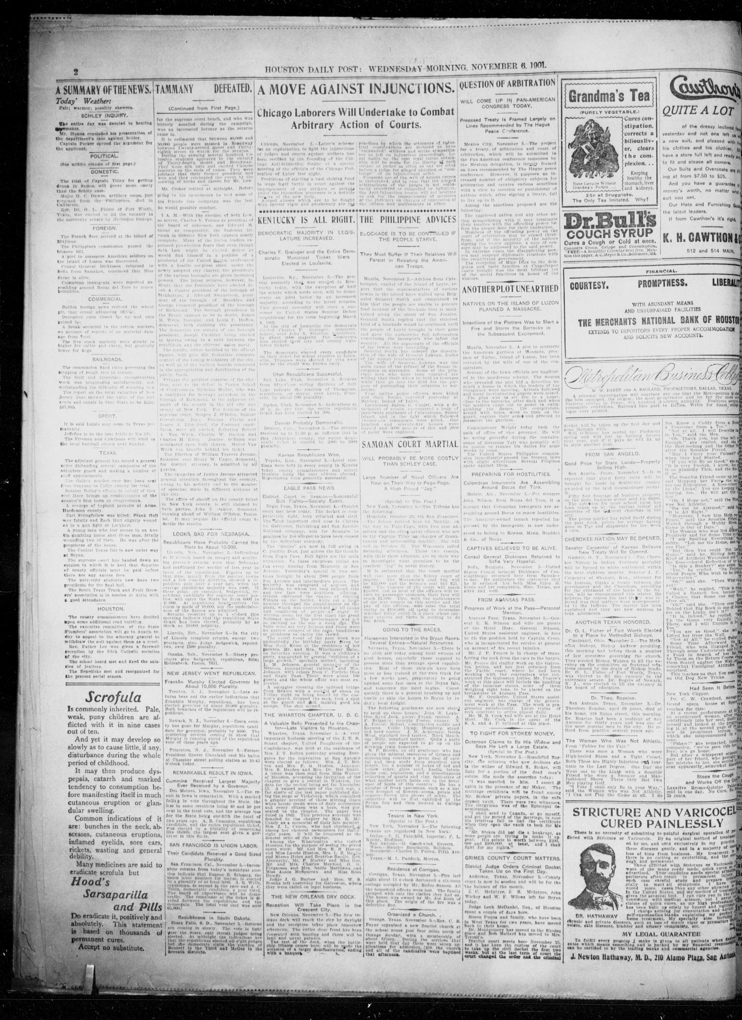 The Houston Daily Post (Houston, Tex.), Vol. XVIITH YEAR, No. 216, Ed. 1, Wednesday, November 6, 1901
                                                
                                                    [Sequence #]: 2 of 12
                                                