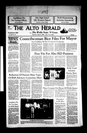 Primary view of object titled 'The Alto Herald and The Wells News 'N Views (Alto, Tex.), Vol. 89, No. 44, Ed. 1 Thursday, March 7, 1985'.