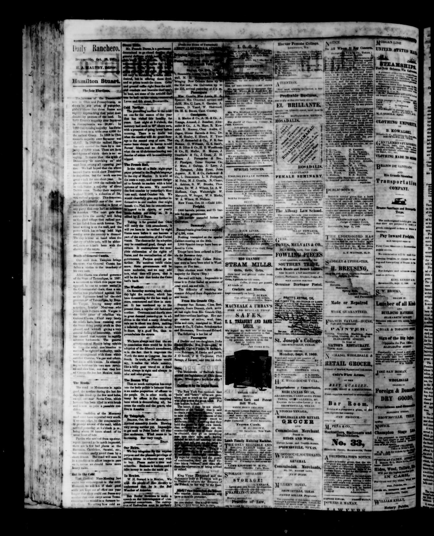 The Daily Ranchero. (Brownsville, Tex.), Vol. 5, Ed. 1 Tuesday, October 26, 1869
                                                
                                                    [Sequence #]: 2 of 4
                                                