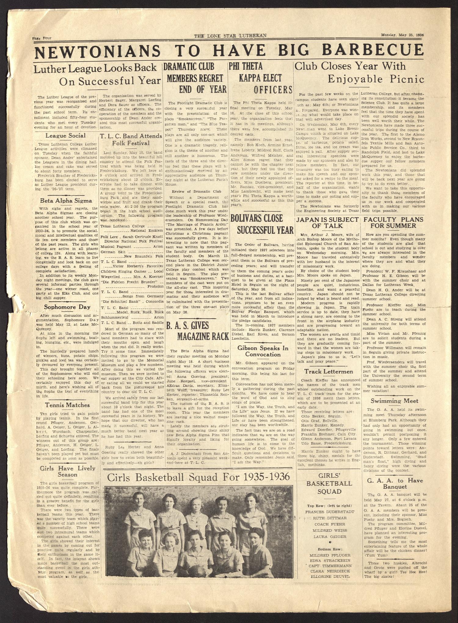 The Lone Star Lutheran (Seguin, Tex.), Vol. 18, No. 15, Ed. 1 Monday, May 25, 1936
                                                
                                                    [Sequence #]: 4 of 8
                                                