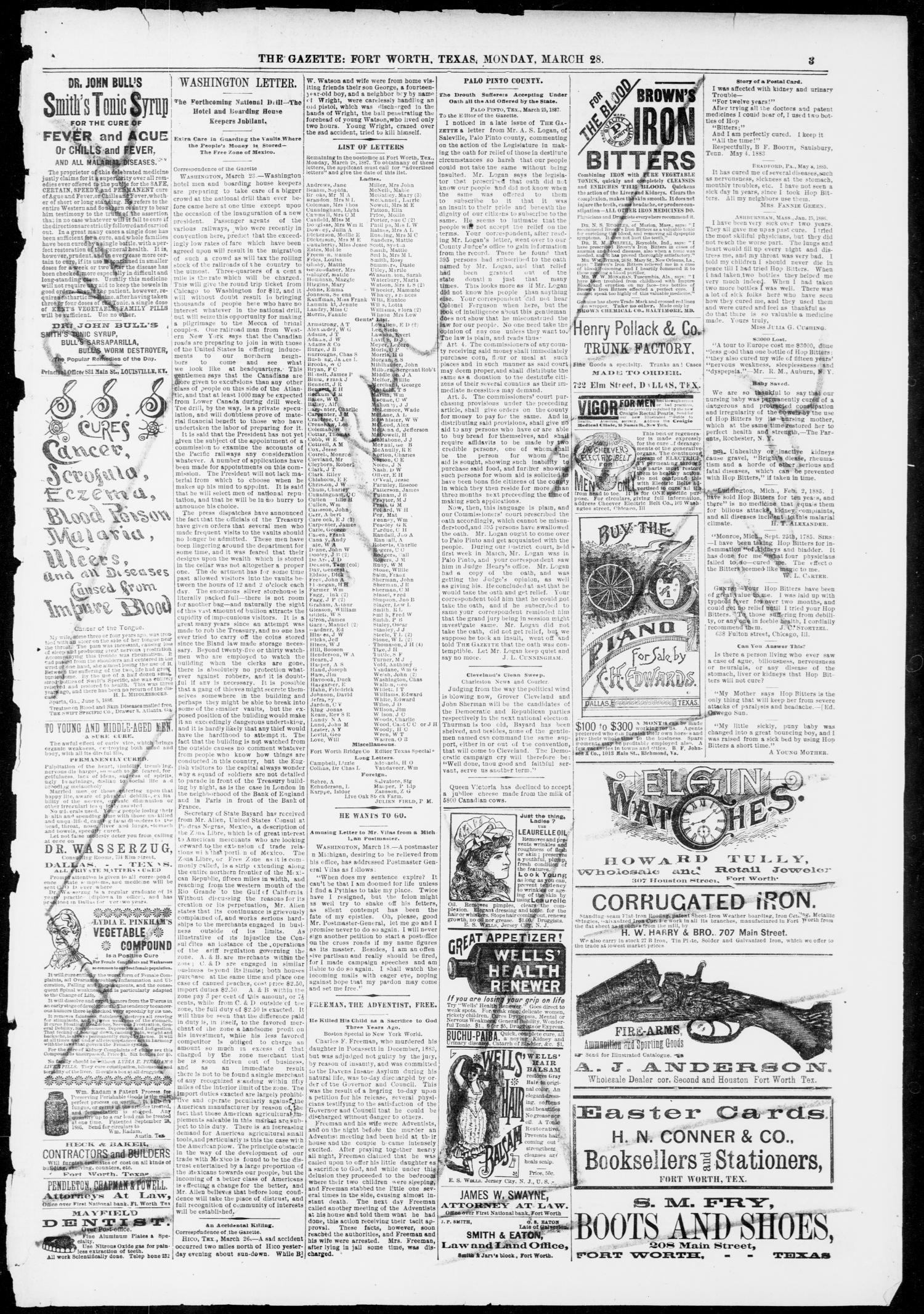 Fort Worth Daily Gazette. (Fort Worth, Tex.), Vol. 12, No. 240, Ed. 1, Monday, March 28, 1887
                                                
                                                    [Sequence #]: 3 of 8
                                                