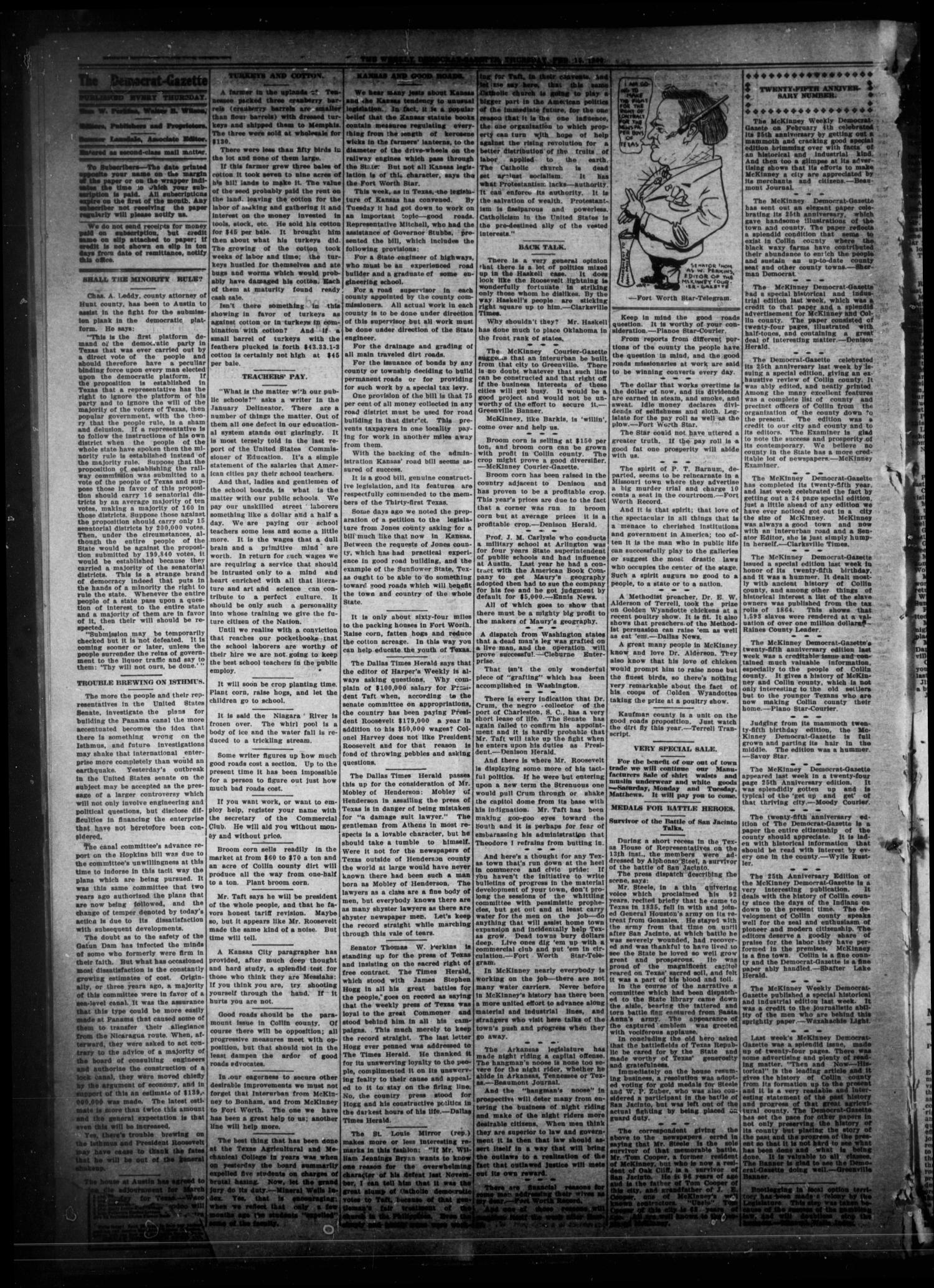 The Weekly Democrat-Gazette (McKinney, Tex.), Vol. 26, No. 3, Ed. 1 Thursday, February 18, 1909
                                                
                                                    [Sequence #]: 4 of 12
                                                