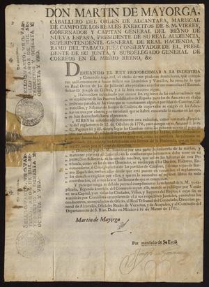 Primary view of object titled '[Degree Sent by Viceroy Martín de Mayorga Ferrer]'.