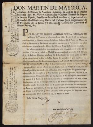 Primary view of object titled '[Decree from Viceroy Martín de Mayorga Ferrer]'.