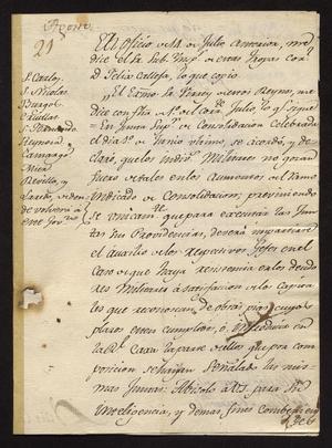 Primary view of object titled '[Message from Manuel de Iturbe to Justicias]'.