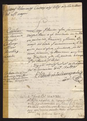 Primary view of object titled '[Orders from the Conde de la Sierra Gorda]'.