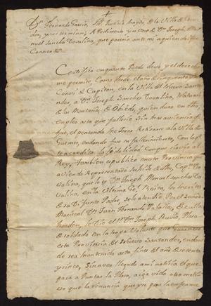 Primary view of object titled '[Affidavit for Joseph Manuel Dovalina]'.