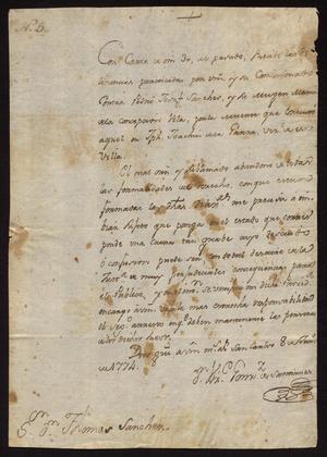 Primary view of [Letter from Vicente González de Santianés to Captain Tomás Sánchez, June 8, 1774]