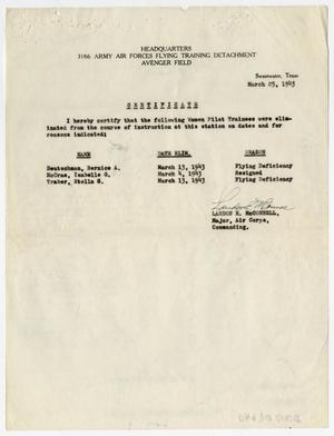 Primary view of object titled '[Certificate of Elimination, March 1943]'.