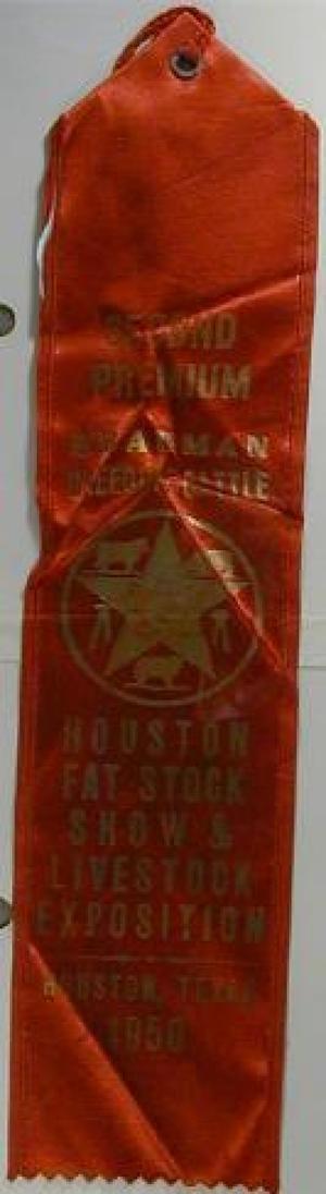 Primary view of object titled '[Red silk Houston "Livestock Exposition" ribbon]'.