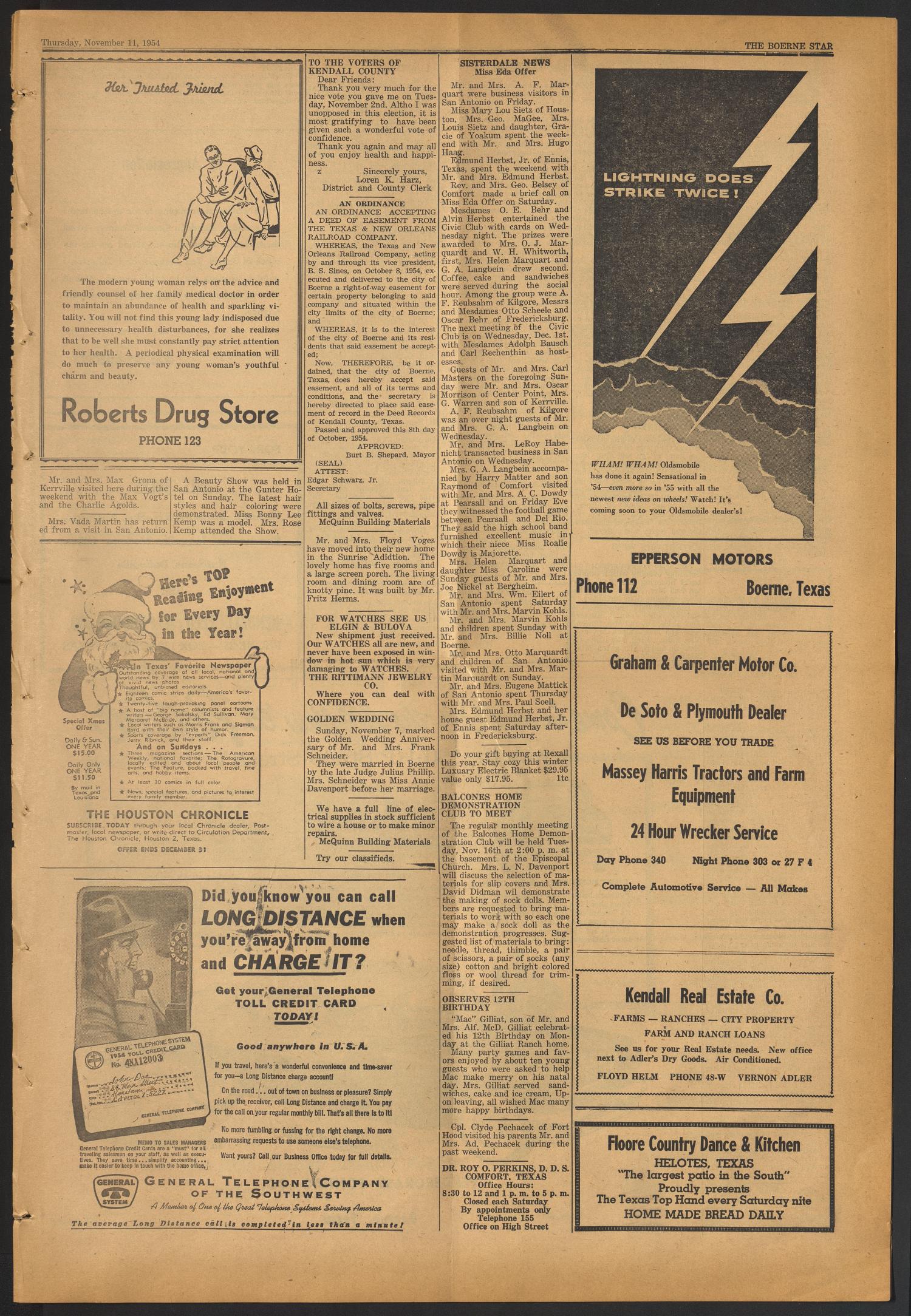 The Boerne Star (Boerne, Tex.), Vol. 49, No. 48, Ed. 1 Thursday, November 11, 1954
                                                
                                                    [Sequence #]: 3 of 8
                                                