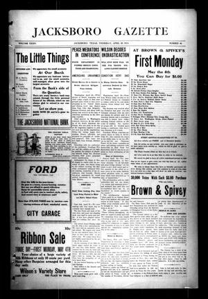 Primary view of object titled 'Jacksboro Gazette (Jacksboro, Tex.), Vol. 34, No. 48, Ed. 1 Thursday, April 30, 1914'.