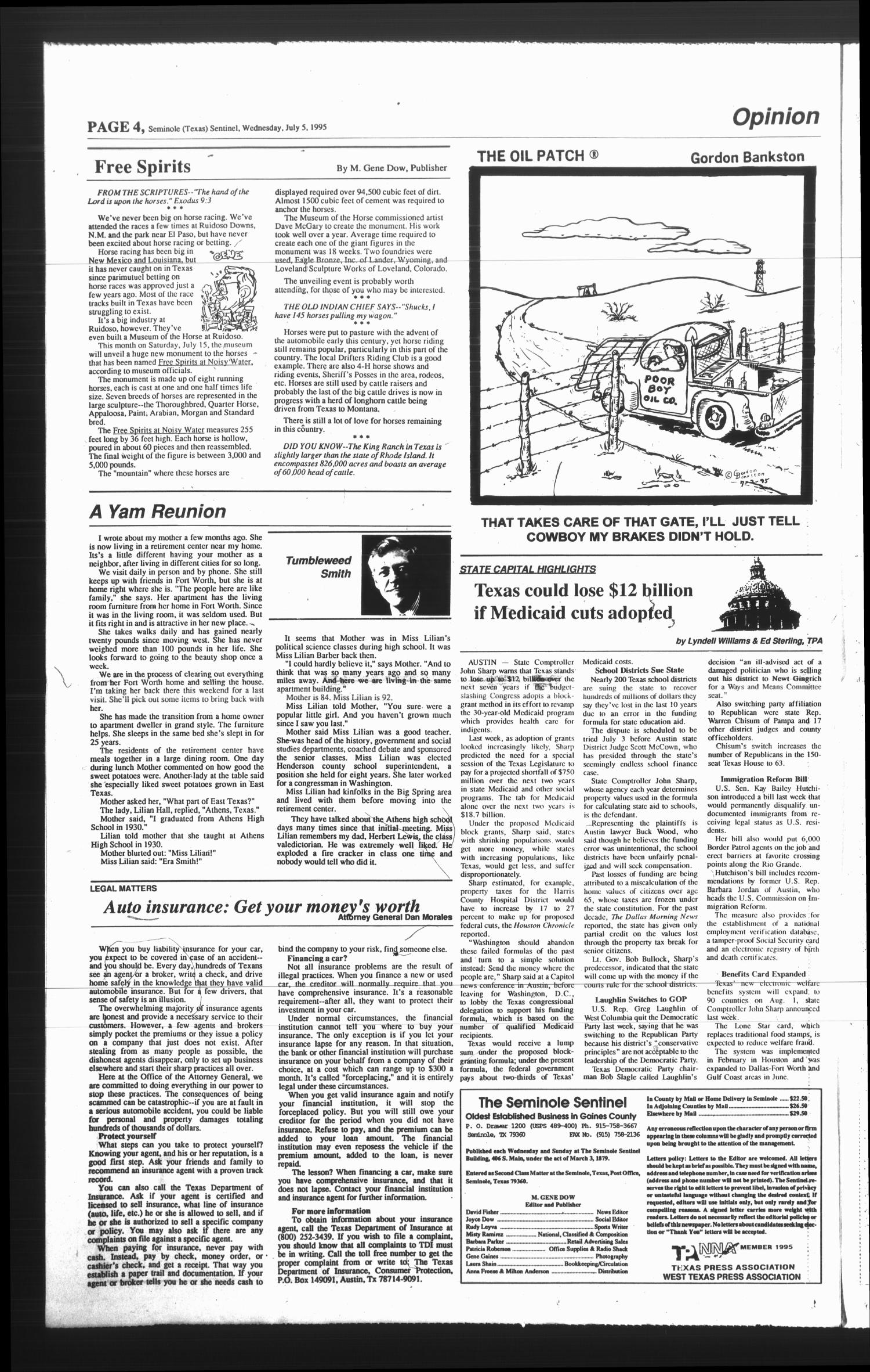 The Seminole Sentinel (Seminole, Tex.), Vol. 88, No. 73, Ed. 1 Wednesday, July 5, 1995
                                                
                                                    [Sequence #]: 4 of 10
                                                