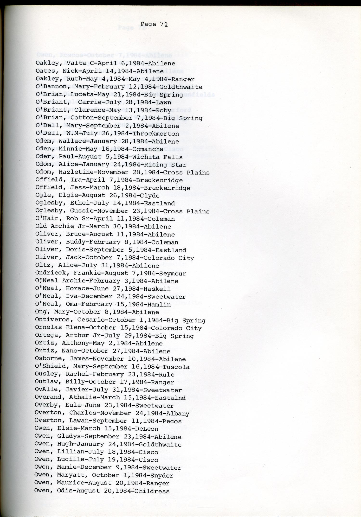 Big County Obituaries: 1984
                                                
                                                    71
                                                