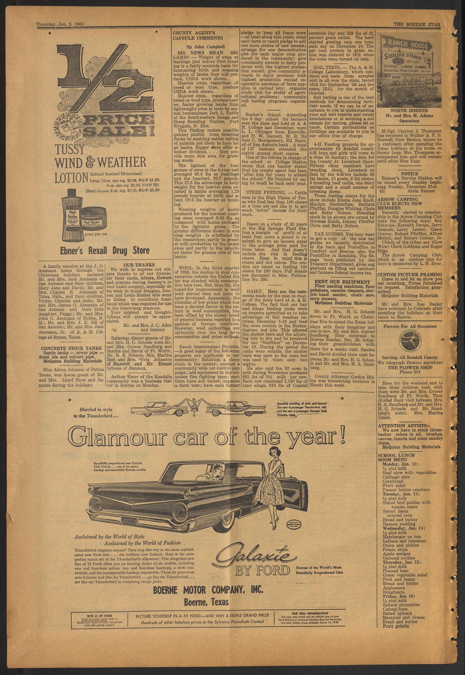 The Boerne Star (Boerne, Tex.), Vol. 54, No. 5, Ed. 1 Thursday, January 8, 1959
                                                
                                                    [Sequence #]: 4 of 6
                                                
