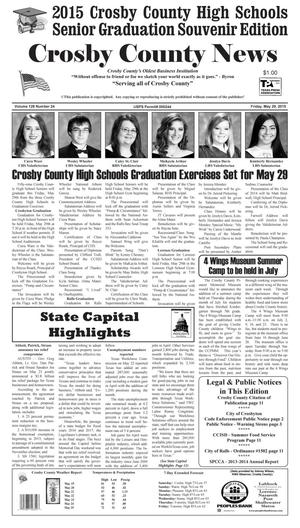 Primary view of object titled 'Crosby County News (Ralls, Tex.), Vol. 128, No. 24, Ed. 1 Friday, May 29, 2015'.